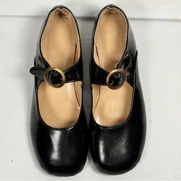 Black Faux Leather Mary Janes Retro Buckle Shoes Dance Costume Classic 42/US 10 - Picture 2 of 8